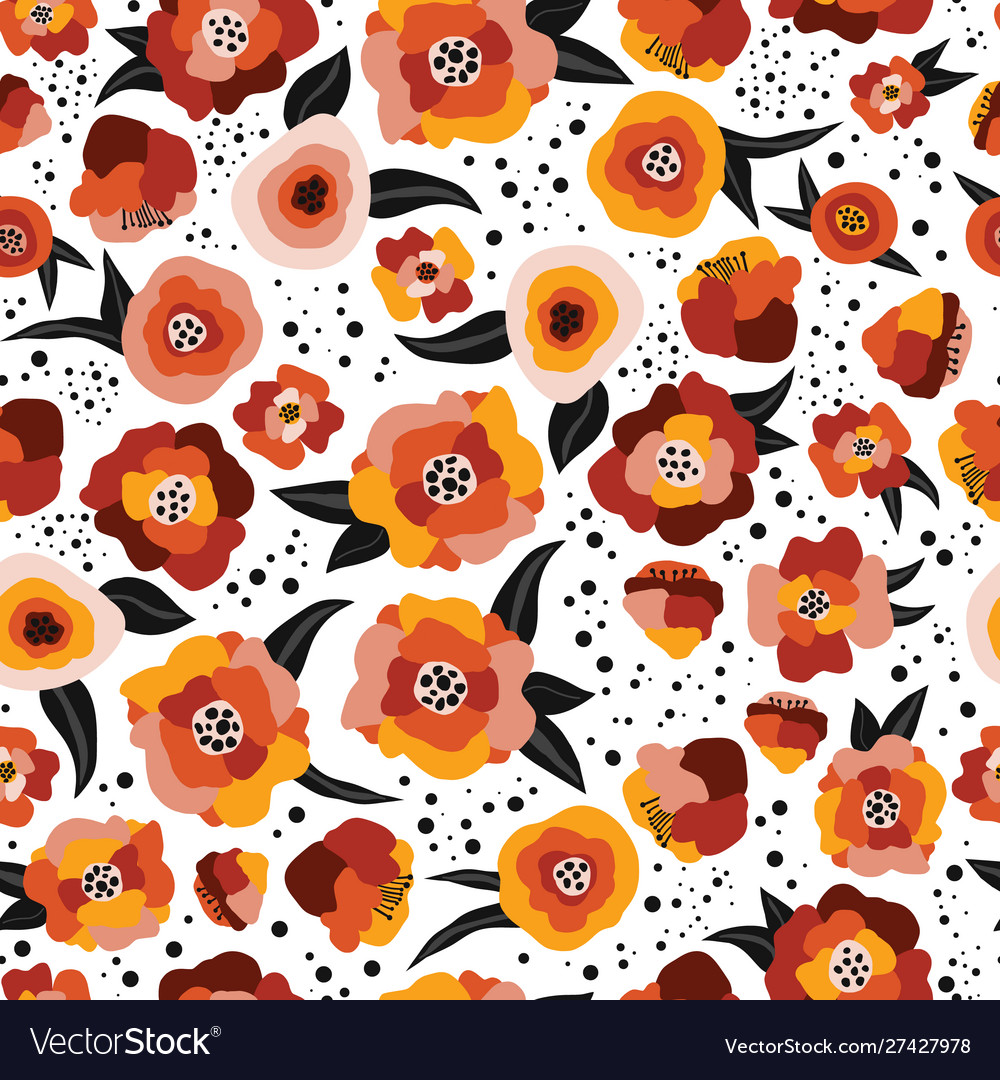 Abstract stylized autumn flowers and leaves