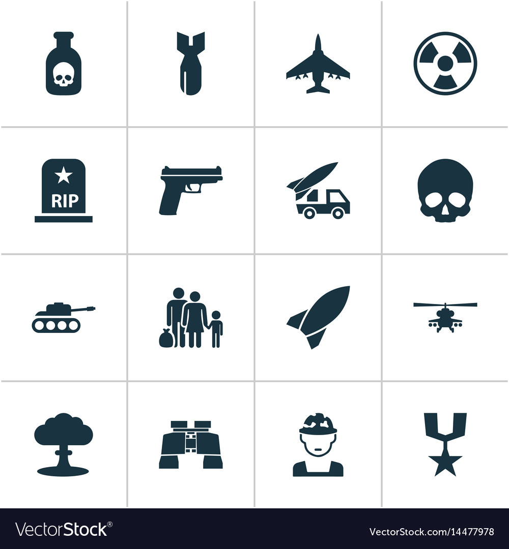 Army icons set collection of cranium rocket