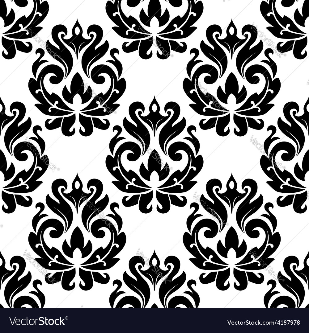 Classic black floral damask seamless pattern Vector Image