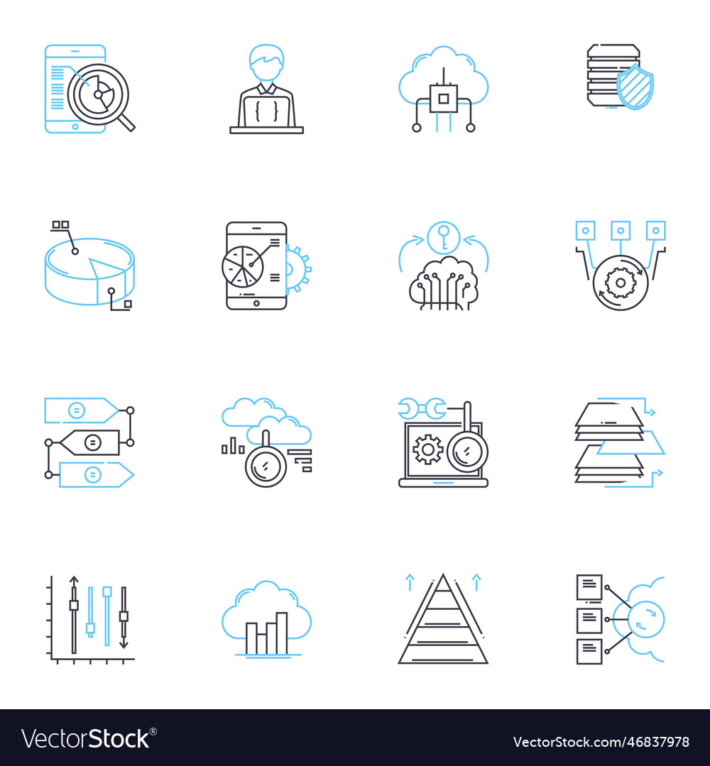 Computing power linear icons set computation vector image Computing power linear icons set computation