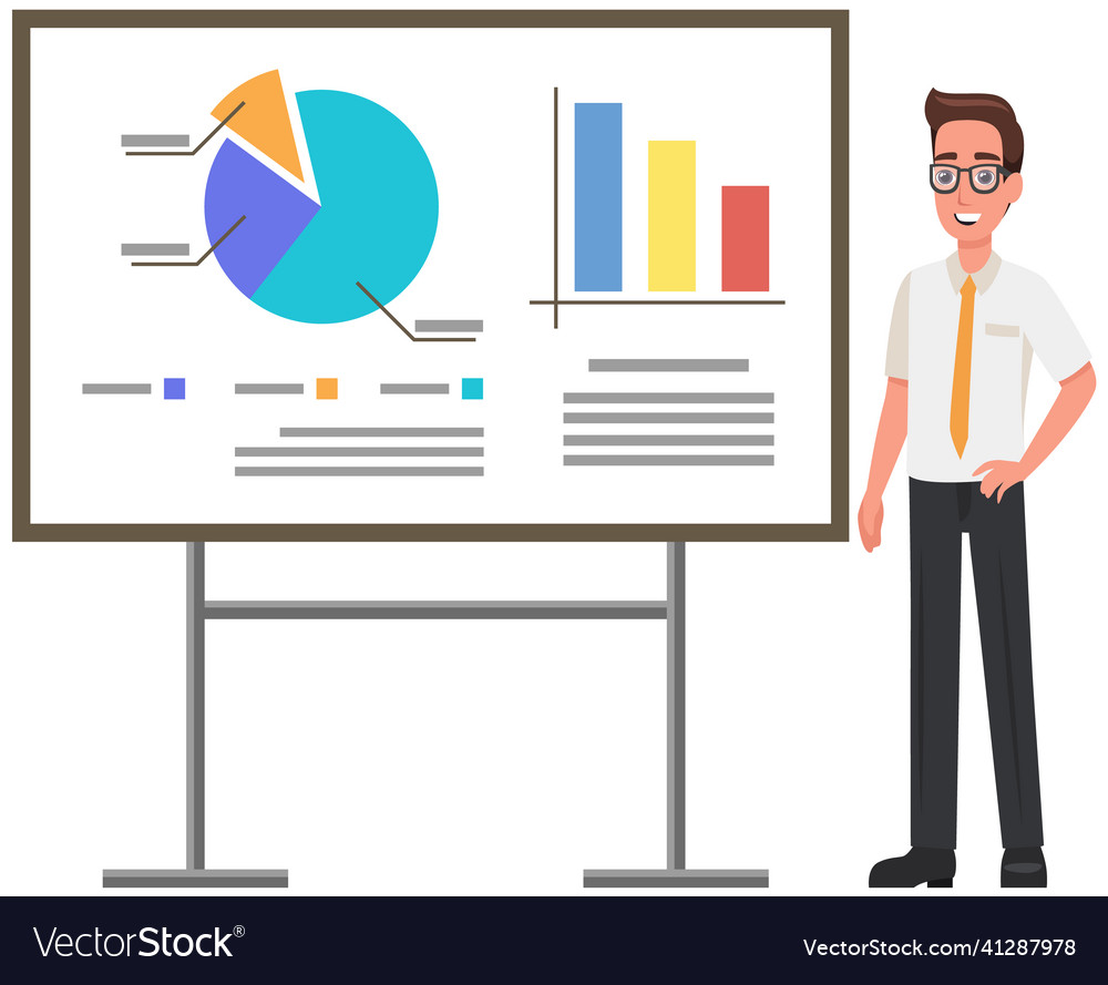 Man near presentation board with data results