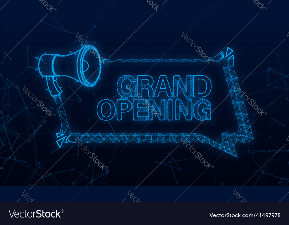 Megaphone label with plexus grand opening vector image Megaphone label with plexus grand opening