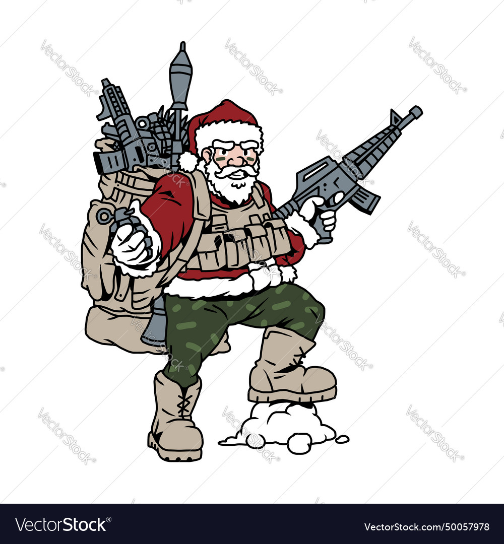 Military santa claus with machine gun and grenade Vector Image