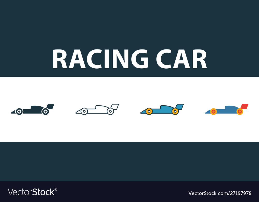 Racing car icon set four simple symbols