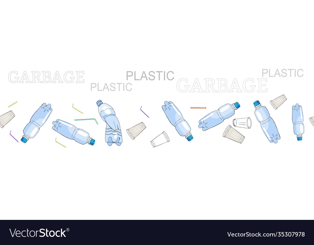 Seamless border with sorted plastic garbage vector image Seamless border with sorted plastic garbage