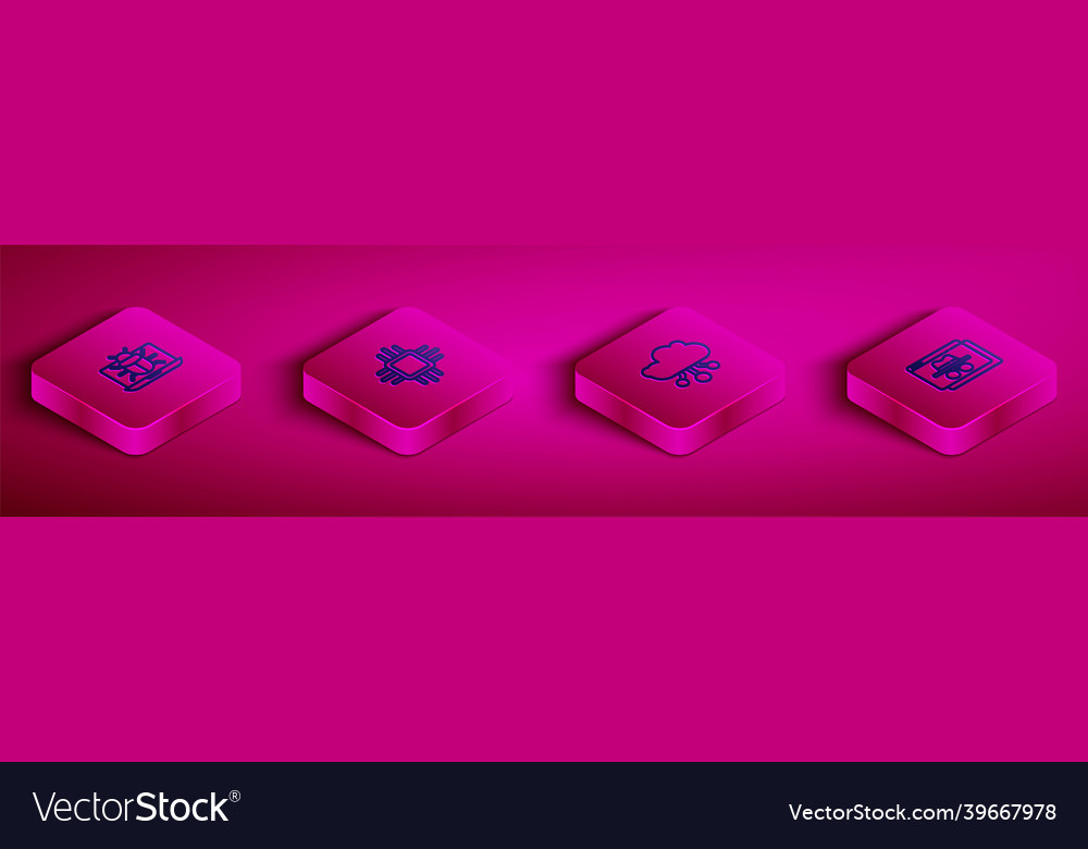 Set isometric line system bug on monitor vector image Set isometric line system bug on monitor