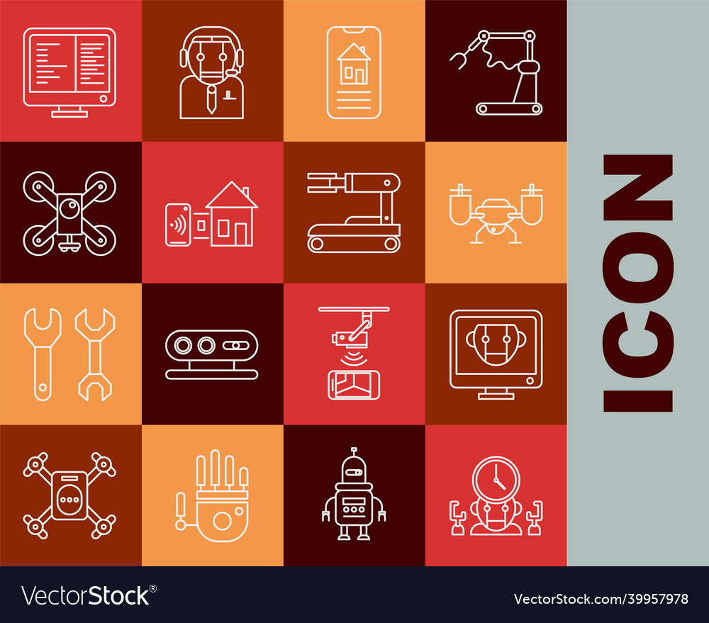 Linienroboter und digitale Zeitmanager Bot einstellen vector image Linienroboter und digitale Zeitmanager Bot einstellen