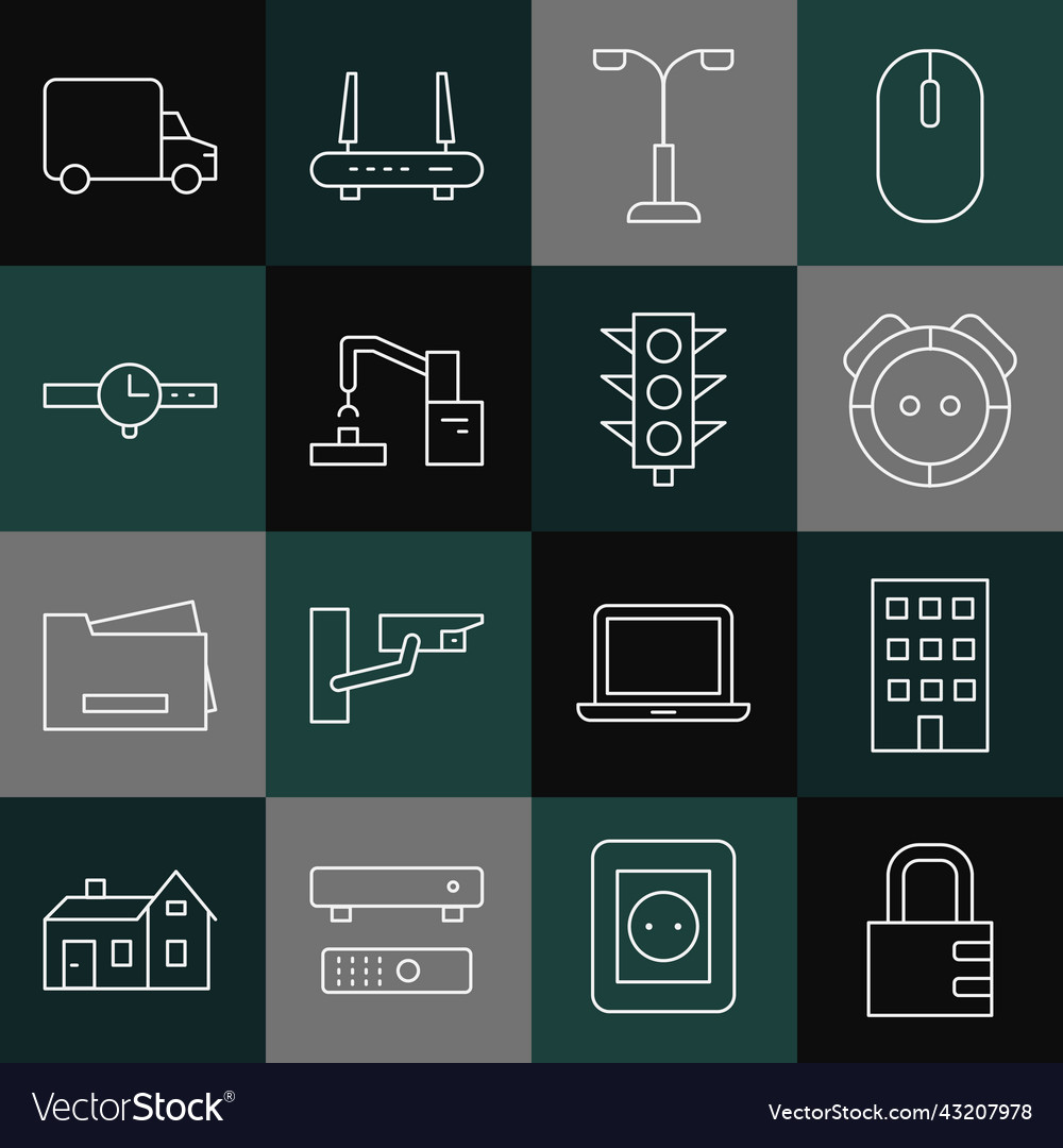 Set line safe combination lock house robot vector image Set line safe combination lock house robot