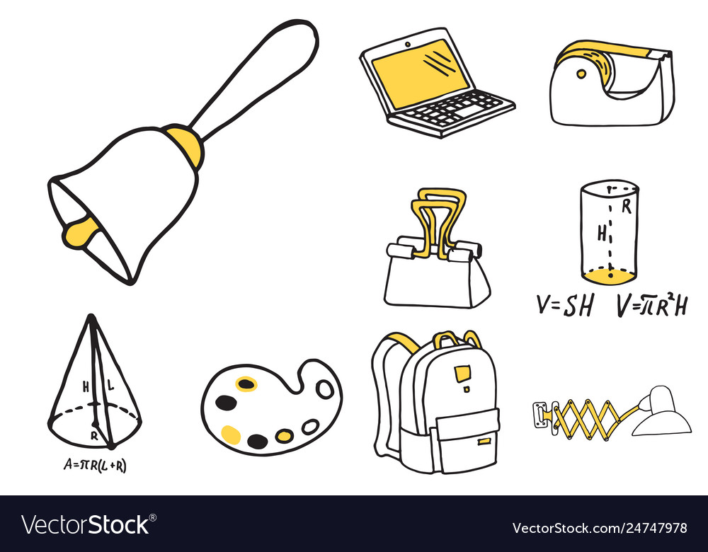 Set school equipment doodle icons