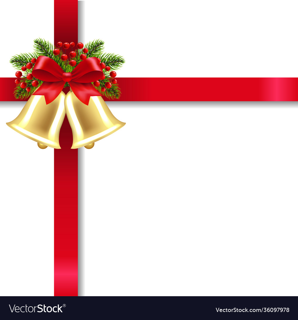 Xmas golden banner with bells and white Royalty Free Vector