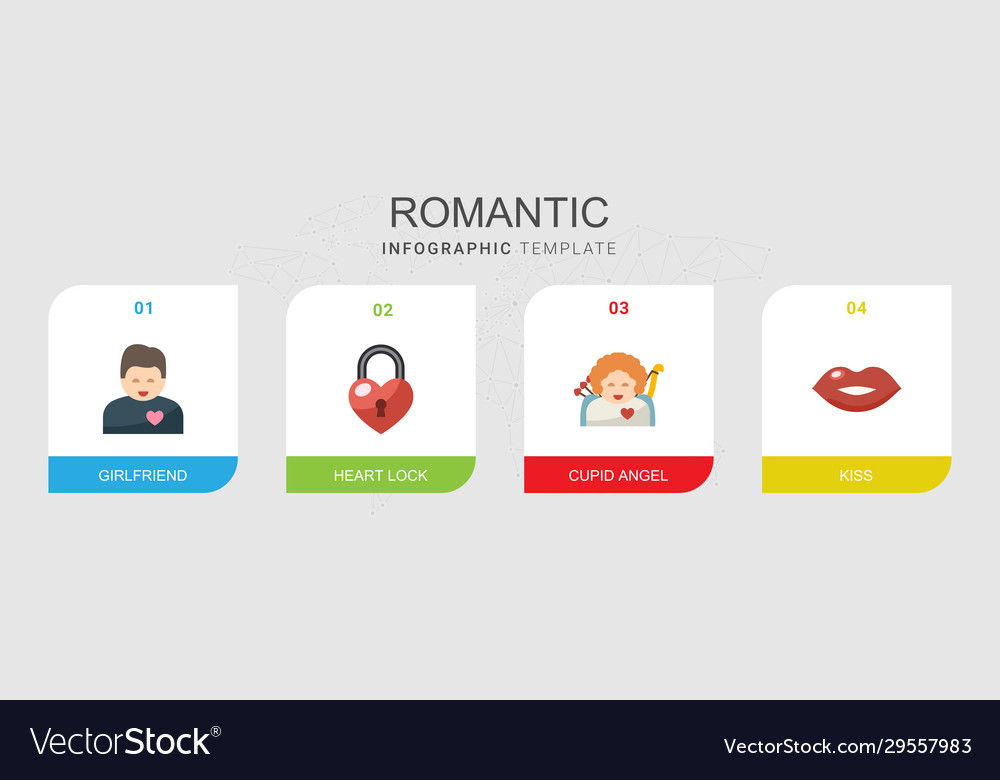 4 romantic flat icons set isolated on infographic