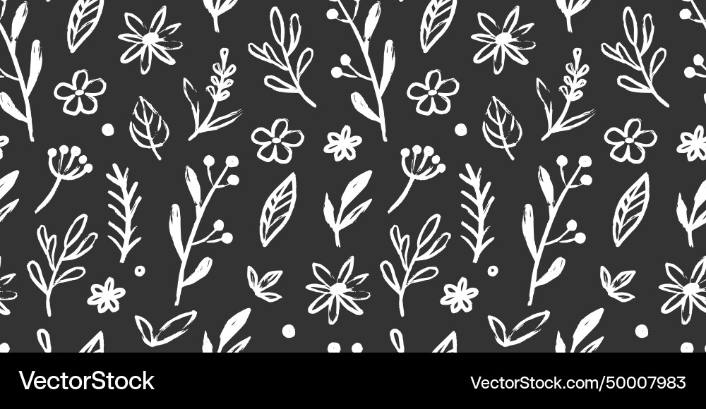 Abstract flower doodle brush seamless pattern Vector Image