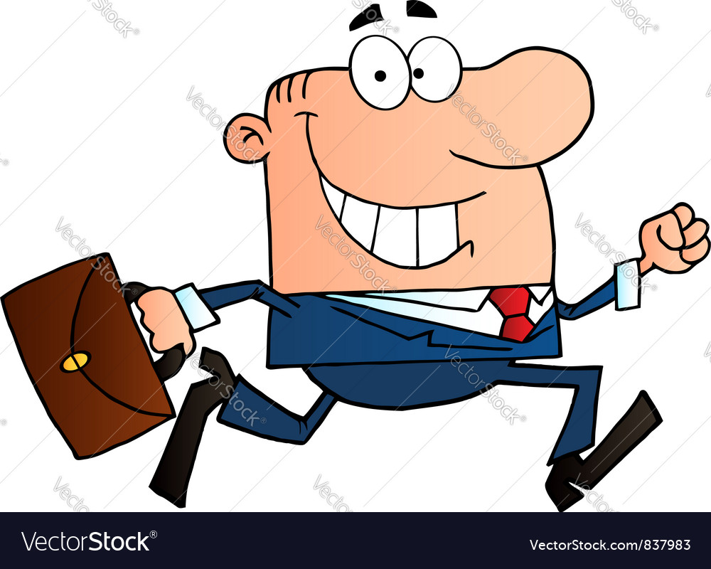 Businessman running to work with briefcase Vector Image