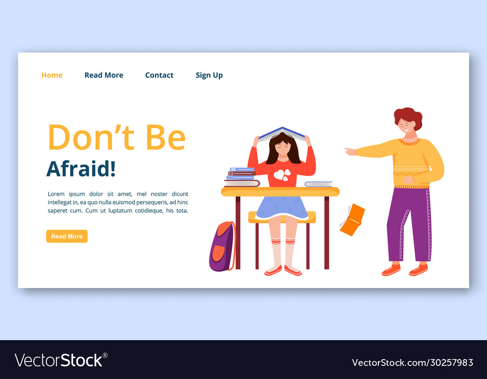 Dont be afraid landing page templatetrouble Vector Image Dont be afraid landing page templatetrouble