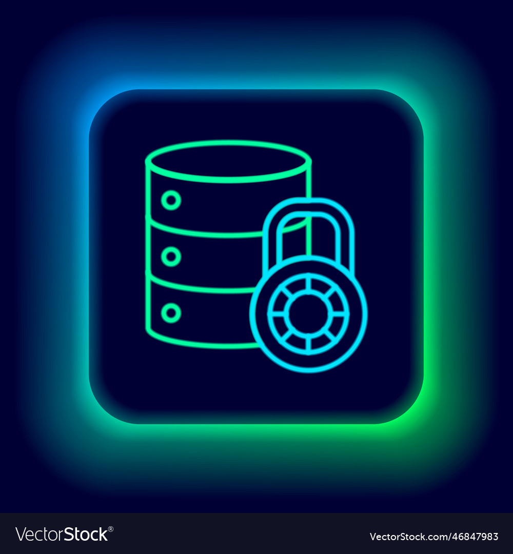 Glowing neon line server security with closed vector image Glowing neon line server security with closed