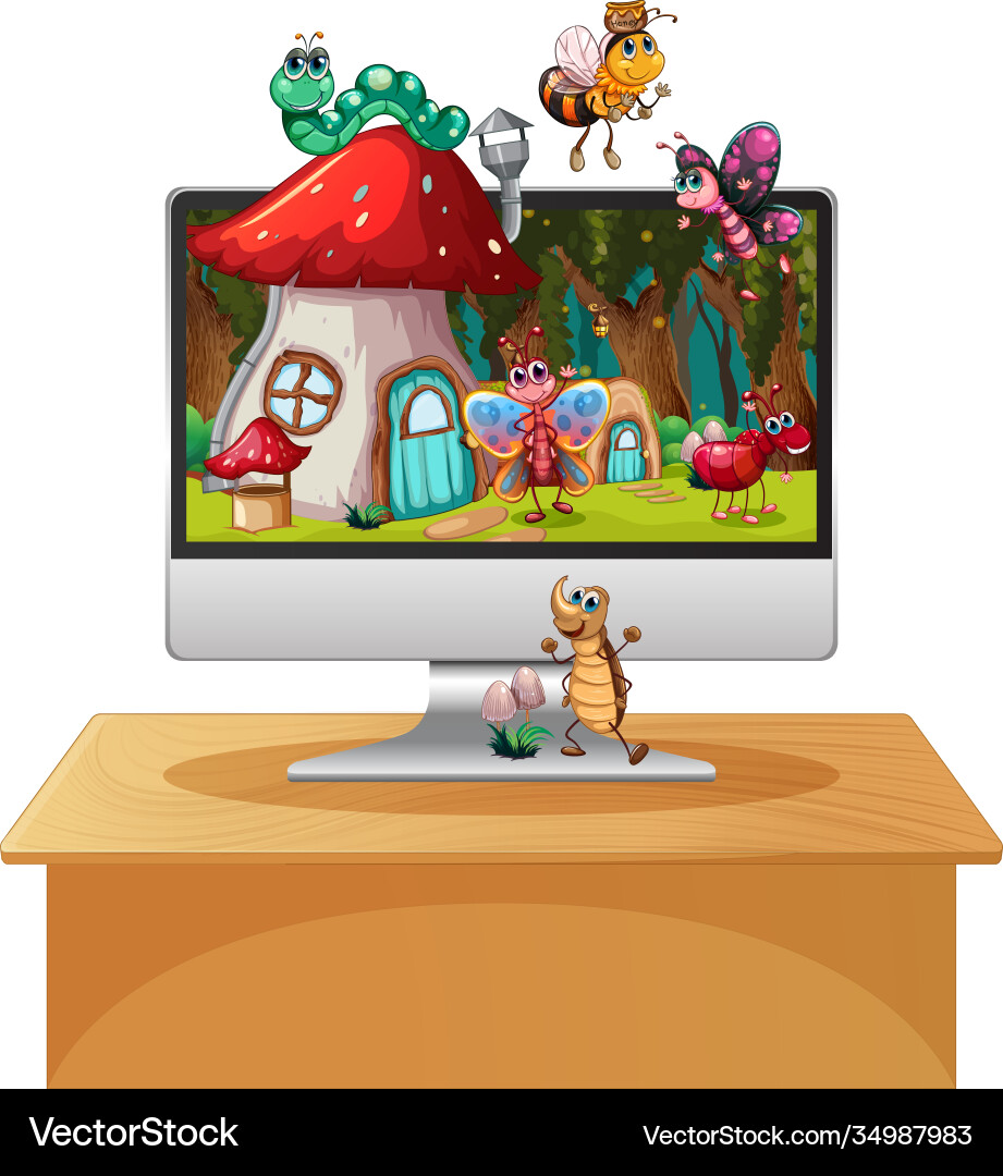 Happy insect on computer background screen Vector Image