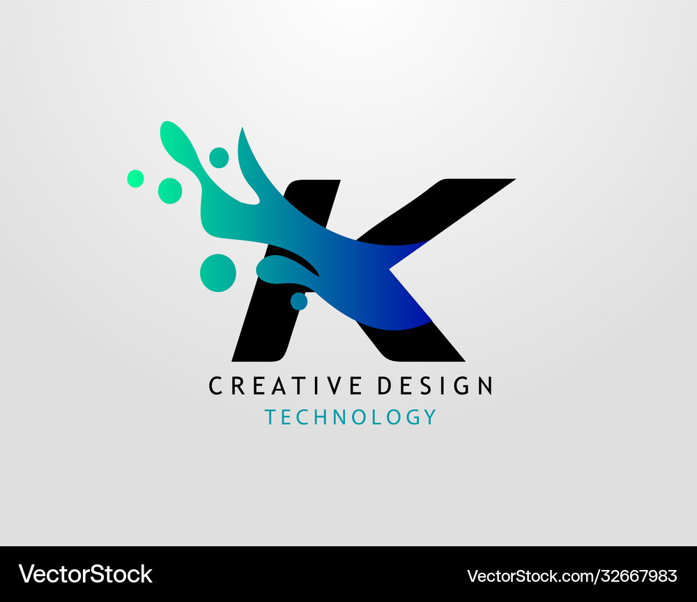 Letter k water splash logo modern techno alphabet Vector Image