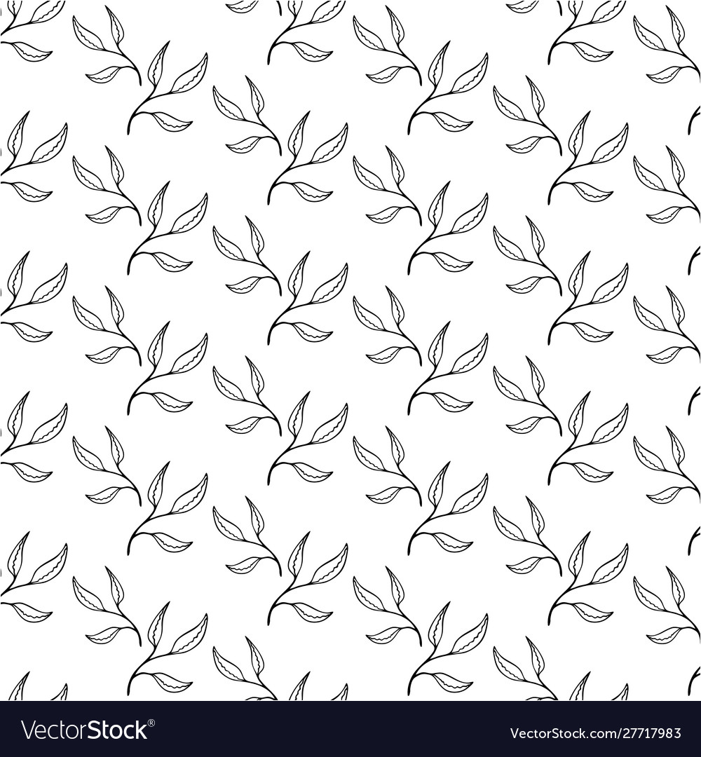 Line art leaf pattern doodle leaves Royalty Free Vector