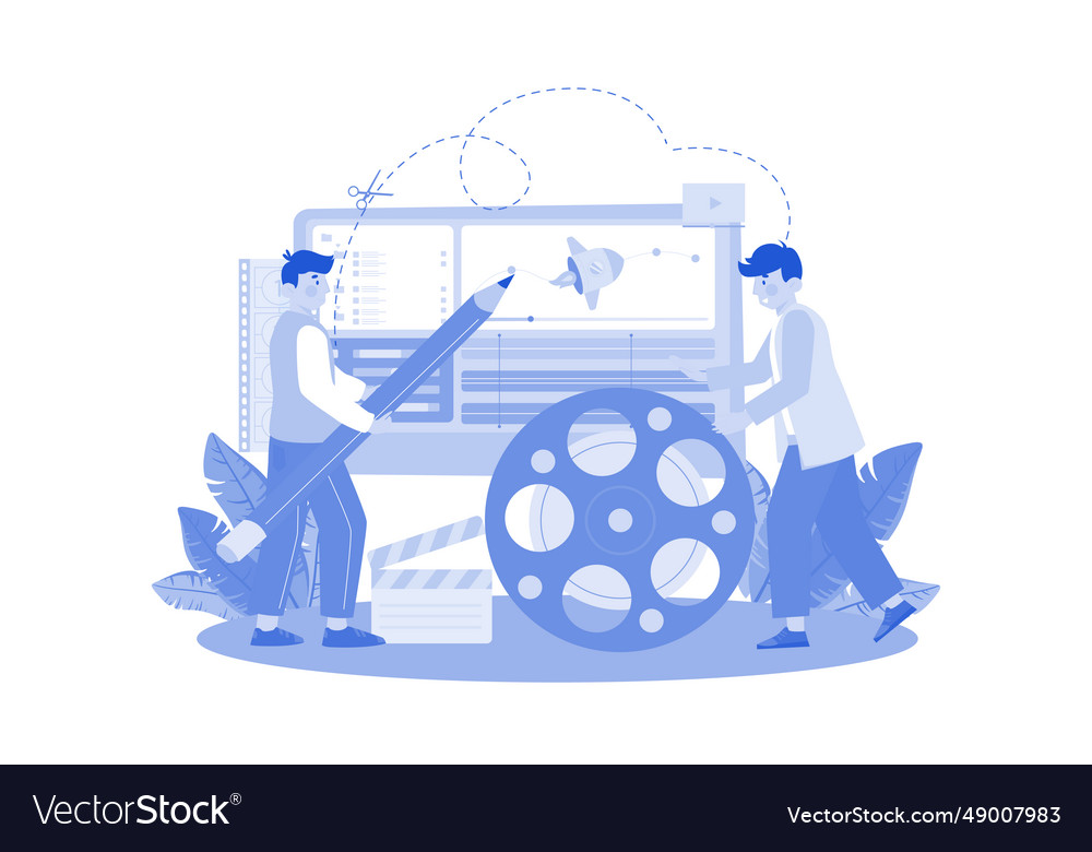 Motion designer animating characters and elements Vector Image Motion designer animating characters and elements
