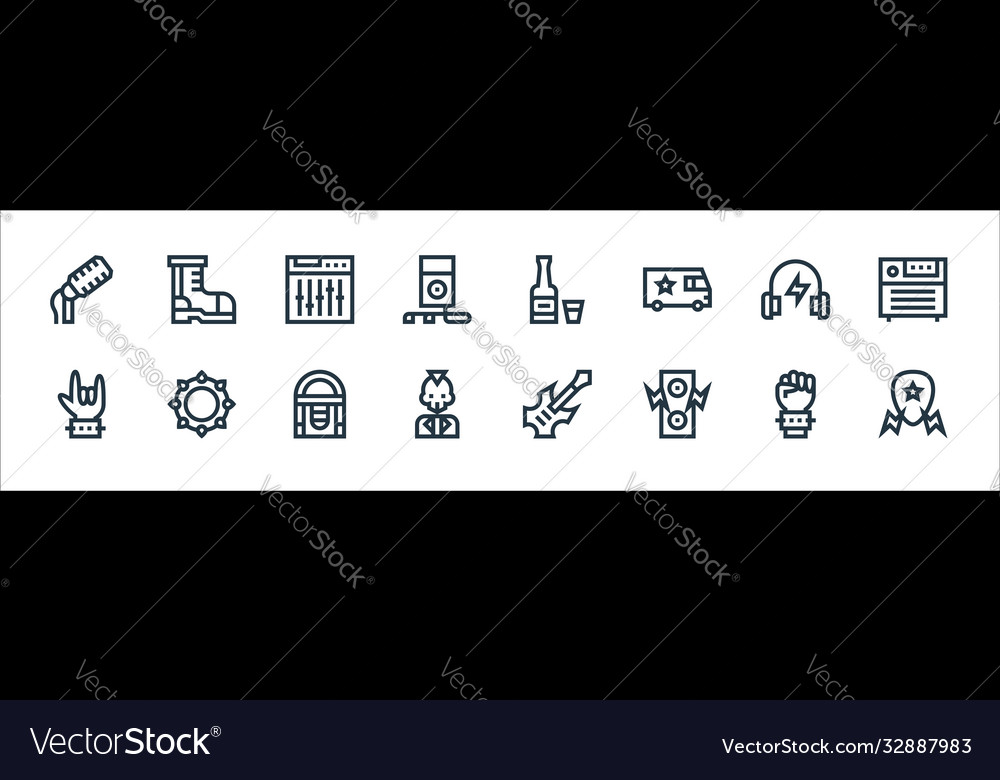 Rock and roll line icons linear set quality vector image Rock and roll line icons linear set quality