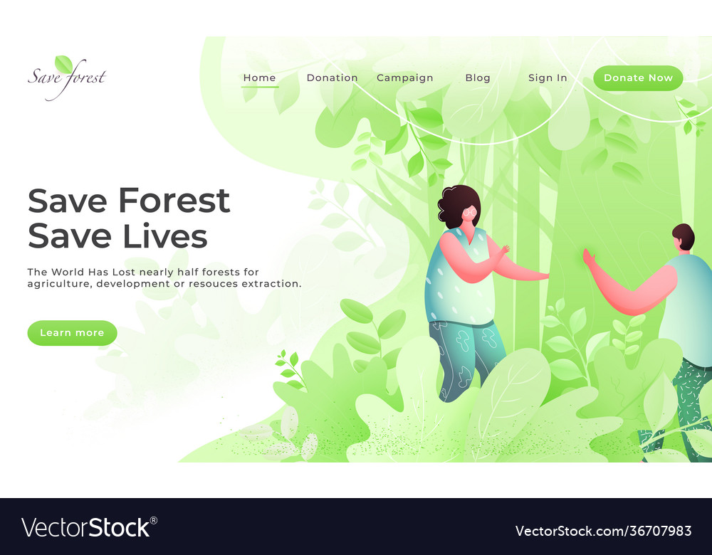 Save forest lives landing page design vector image Save forest lives landing page design