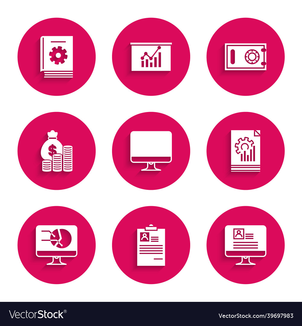 Set computer monitor screen clipboard with resume vector image Set computer monitor screen clipboard with resume