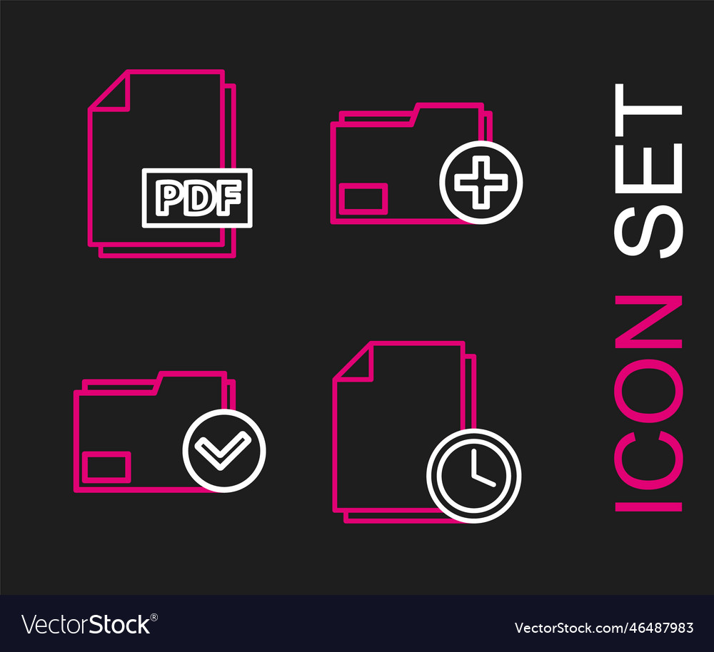 Set line document with clock folder and check vector image Set line document with clock folder and check