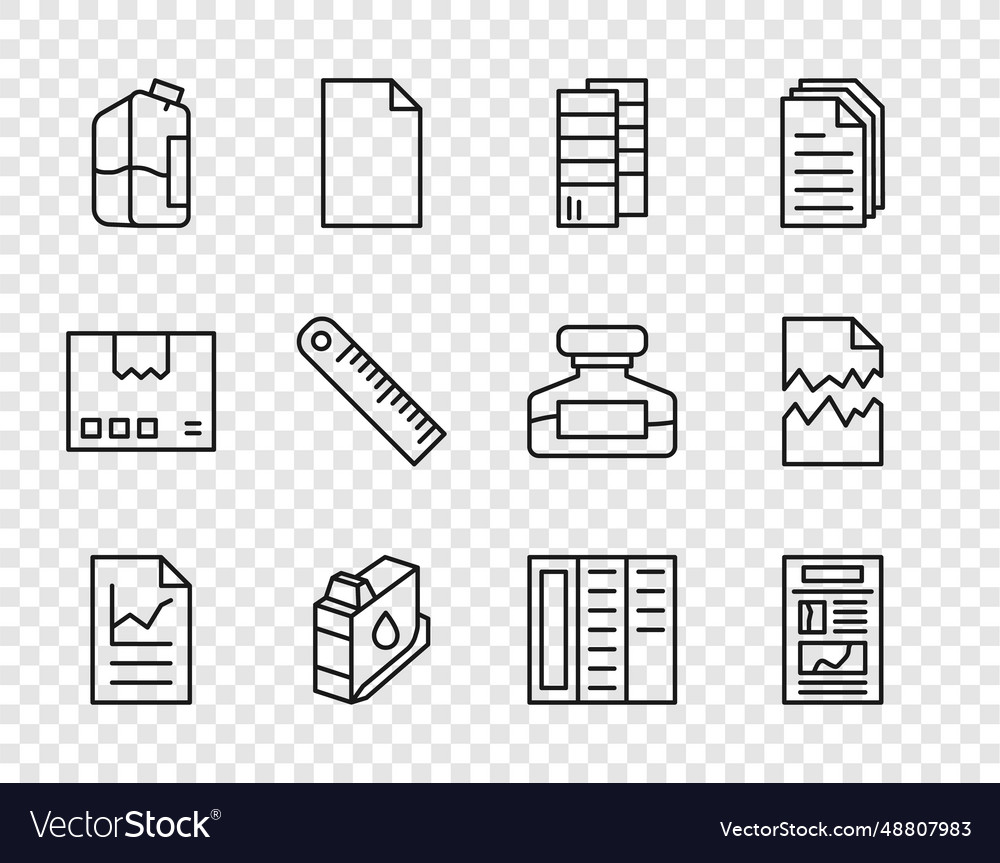 Set line document with graph chart news pantone vector image Set line document with graph chart news pantone