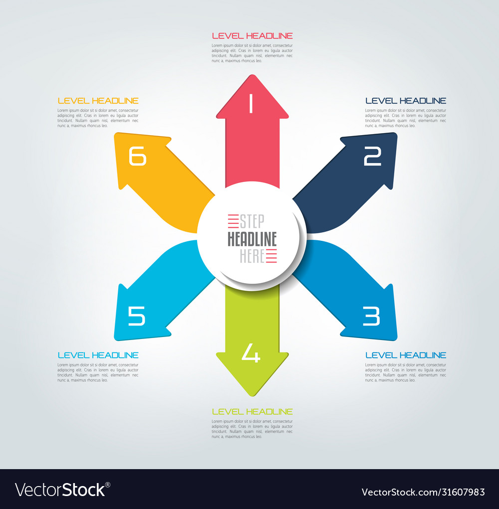 Six directions color arrows design diagram chart