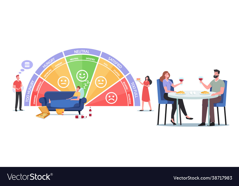 Tiny characters at huge hunger scale starving vector image Tiny characters at huge hunger scale starving