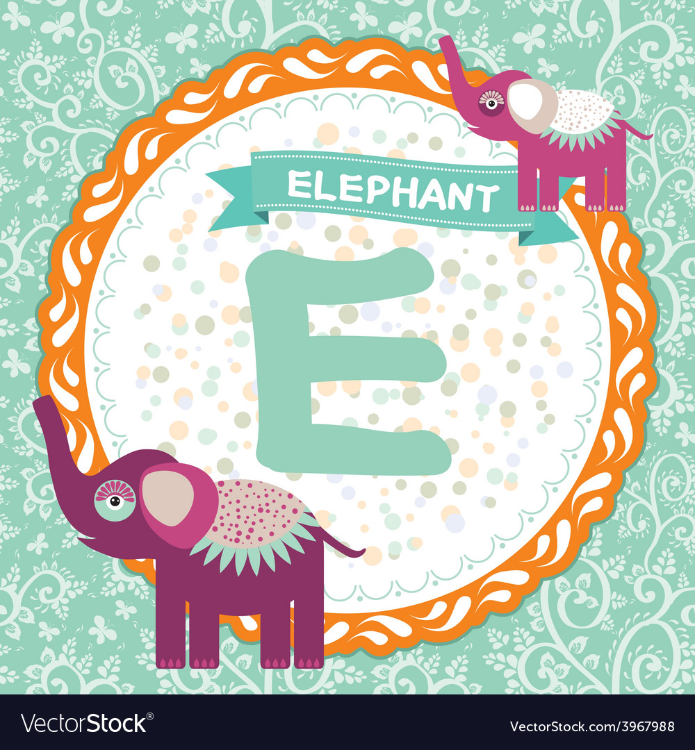 Abc Animals E Is Elephant Children English Vector Image