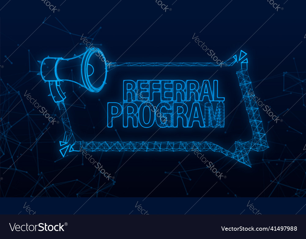Hand holding megaphone refer a friend plexus vector image Hand holding megaphone refer a friend plexus