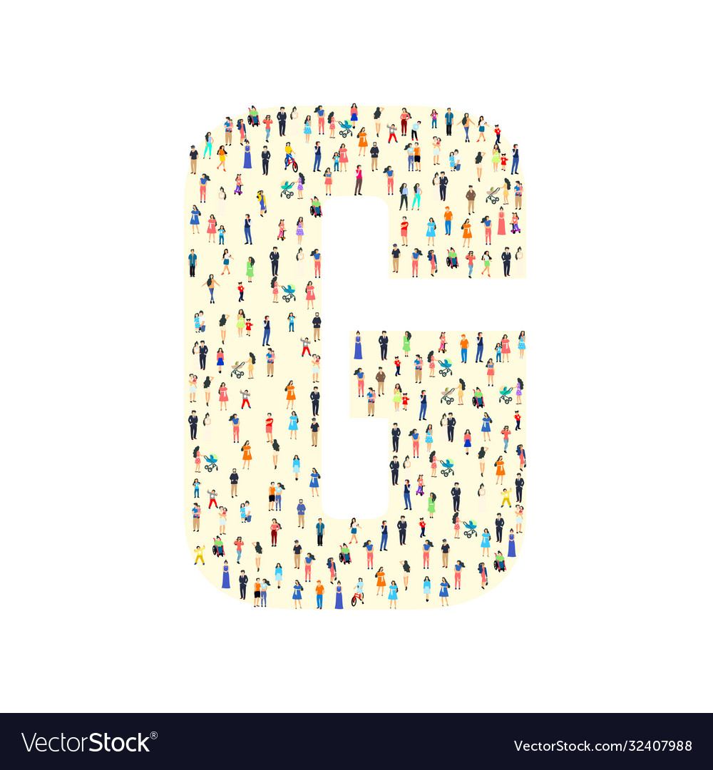 Large group people in letter g form Royalty Free Vector