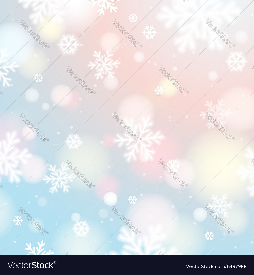 Light background with bokeh and blurred snowflakes
