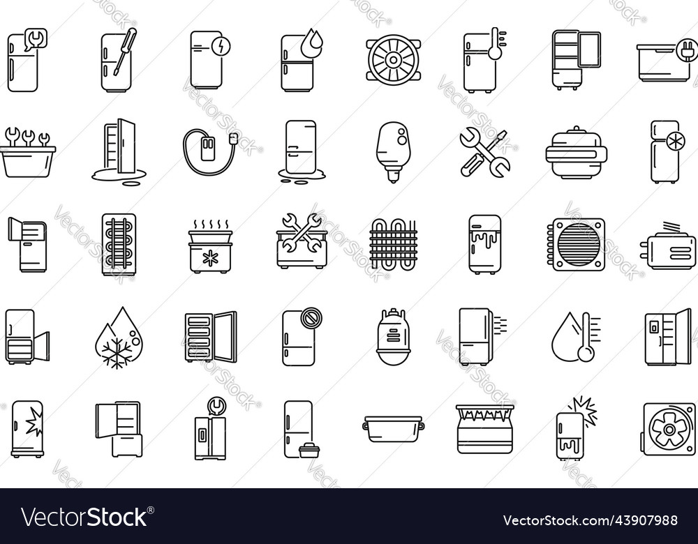 Refrigerator repair icons set outline fridge door Vector Image