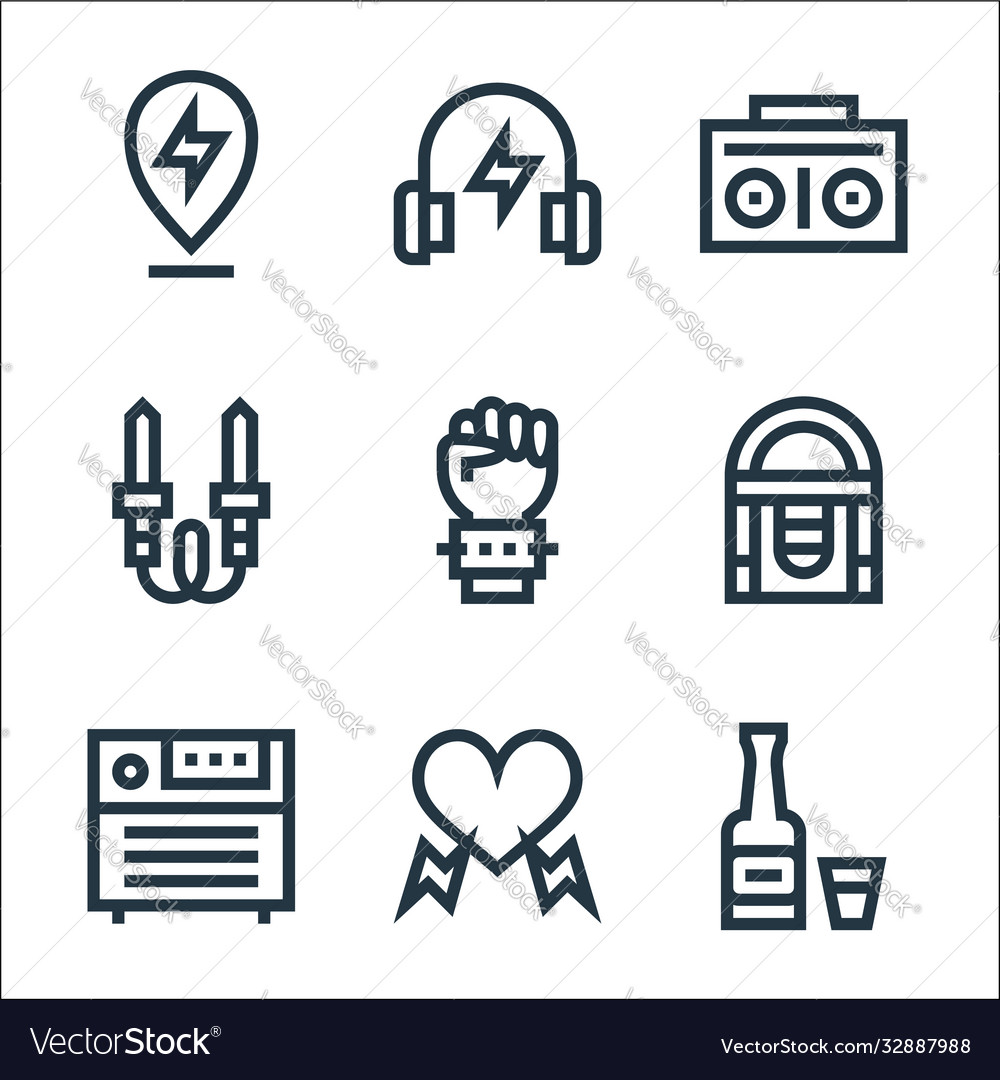 Rock and roll line icons linear set quality Vector Image Rock and roll line icons linear set quality