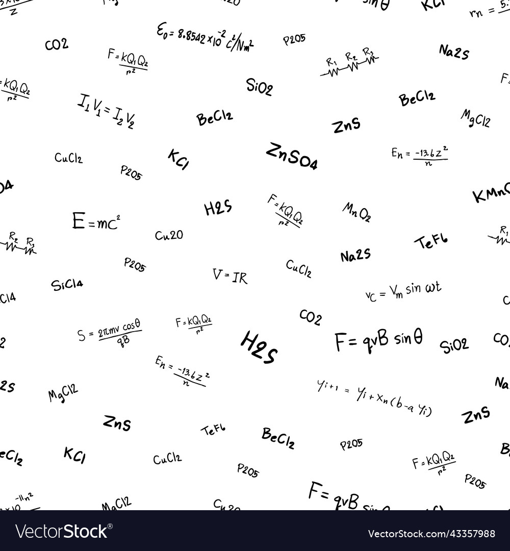 Seamless pattern doodle formulas vector image Seamless pattern doodle formulas