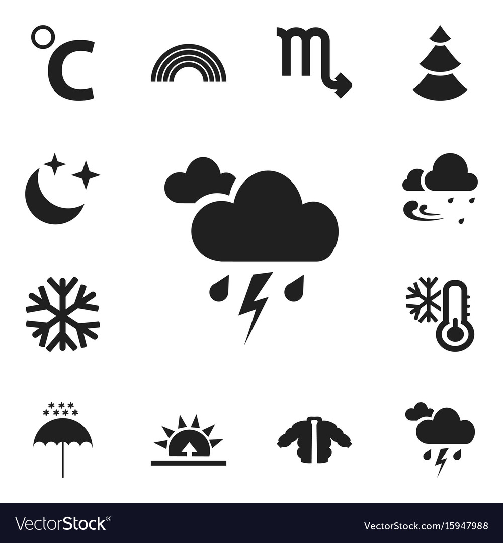 Set of 12 editable weather icons includes symbols