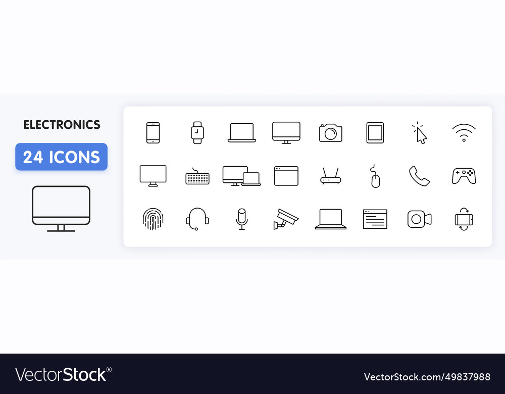Set of 24 electronics and devices web icons vector image Set of 24 electronics and devices web icons