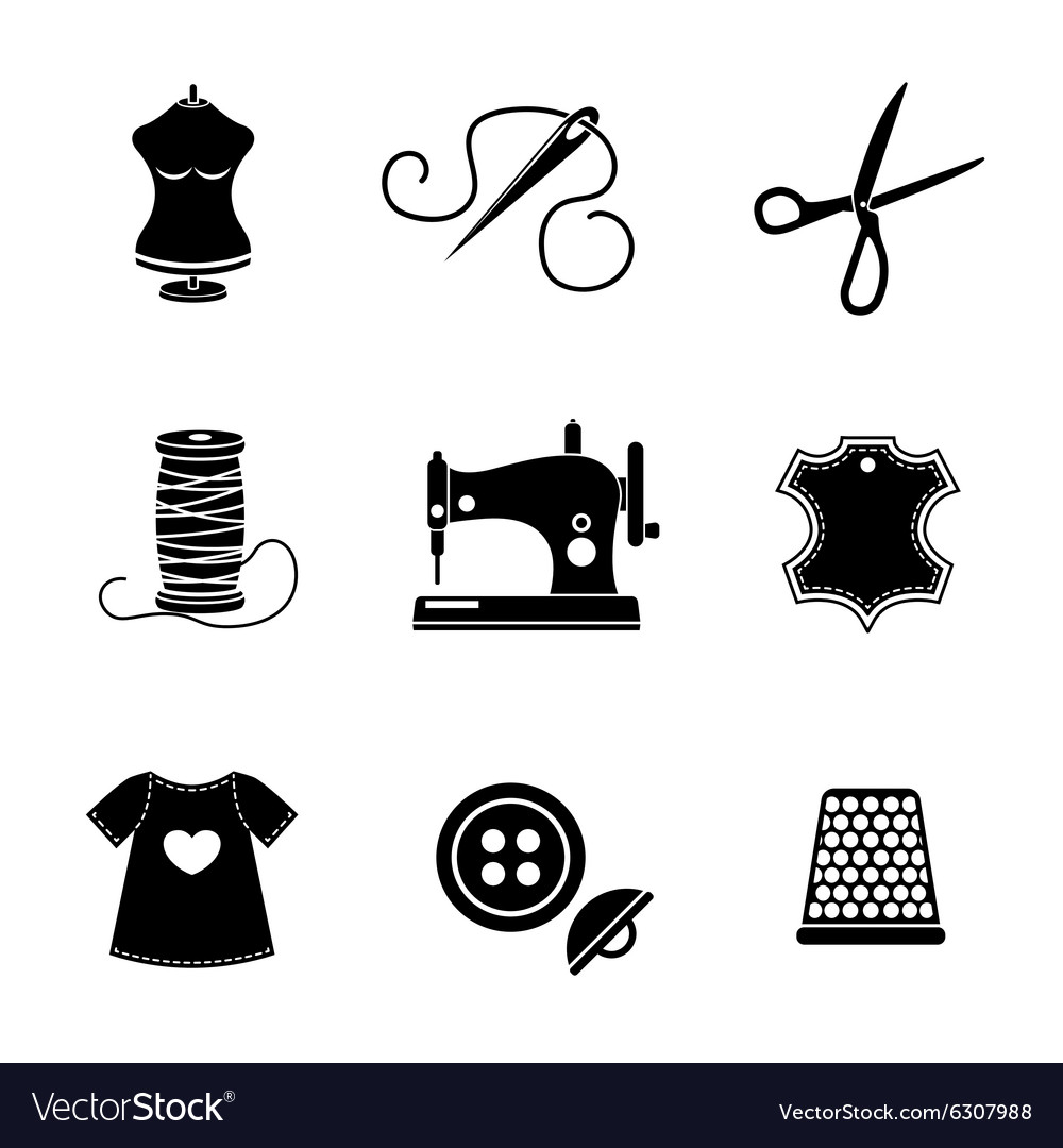 Set sewing icons - machine scissors thread Vector Image