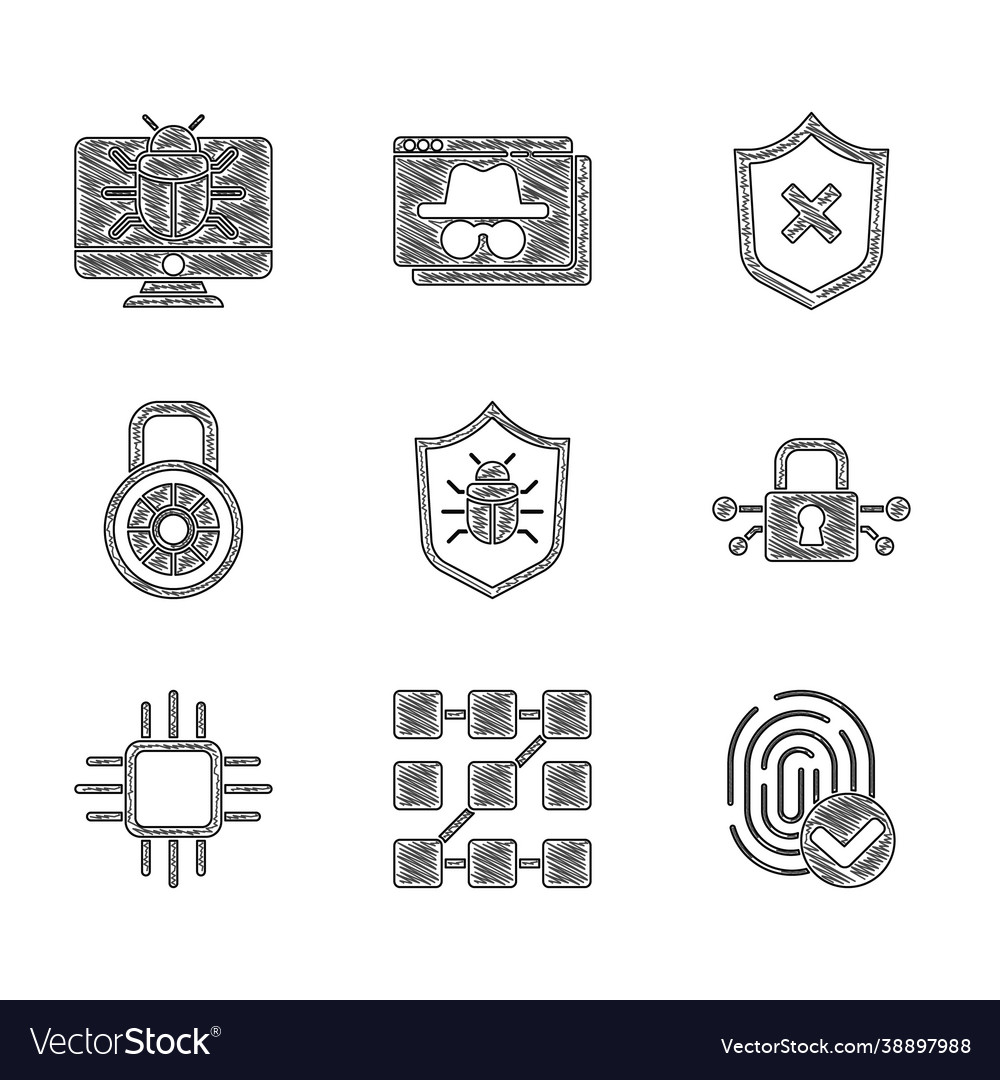Set system bug graphic password protection vector image Set system bug graphic password protection