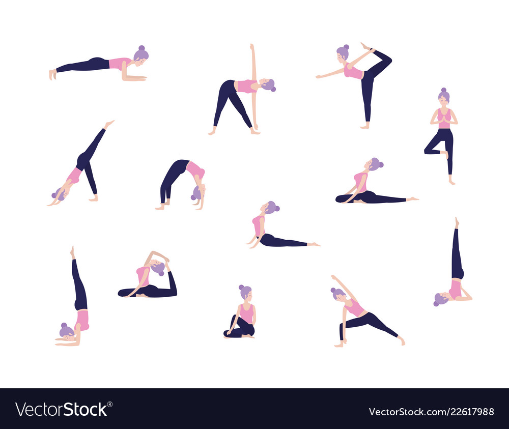 Set Woman Training Yoga Harmony Position Vector Image