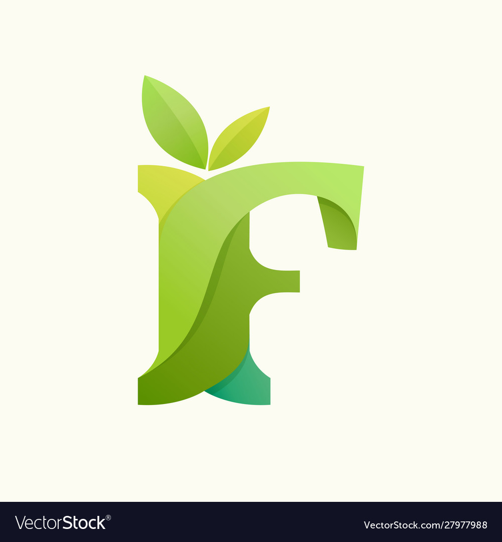 Swirling letter f logo with green leaves Vector Image