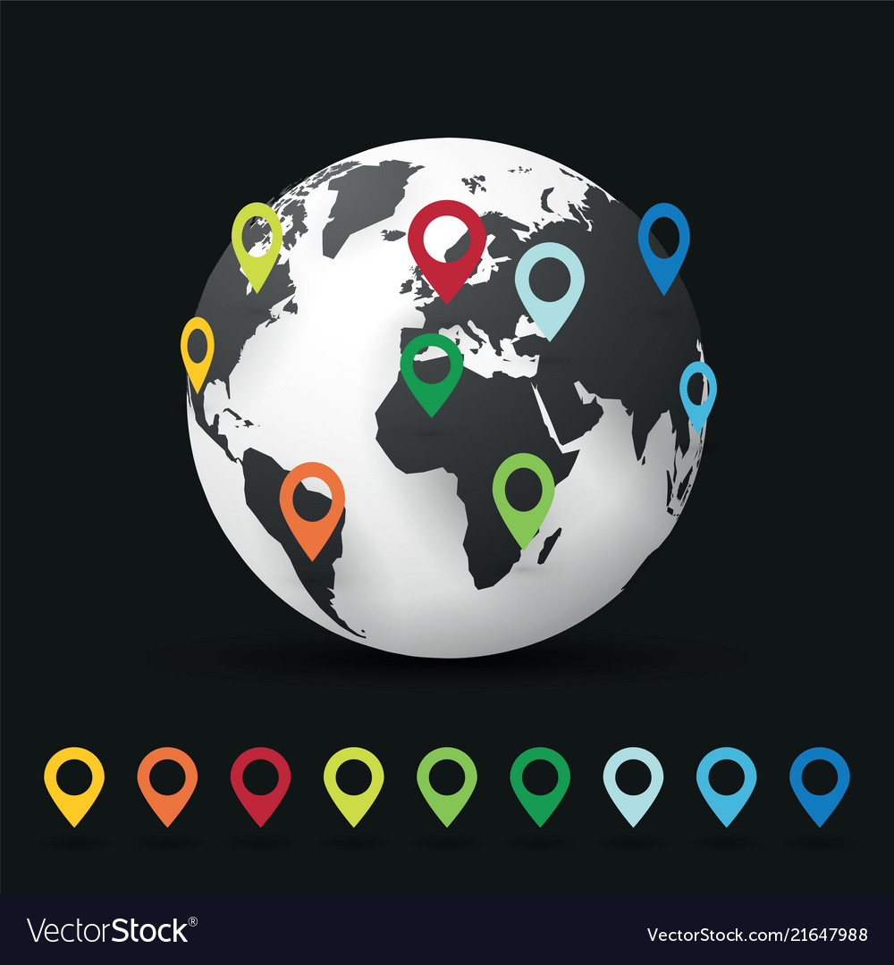 World map pin pointer location Royalty Free Vector Image