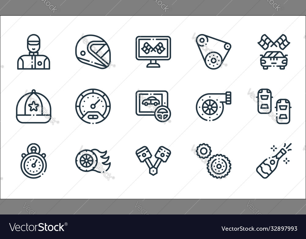 Autoracing line icons linear set quality vector image Autoracing line icons linear set quality
