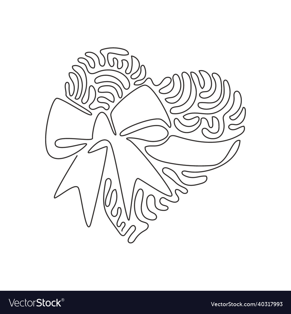 Continuous one line drawing heart with ribbon