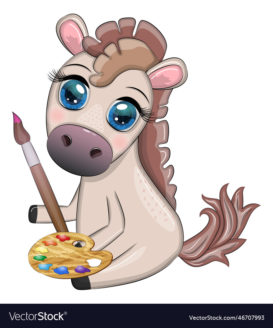 Cute horse with paint palette and brush artist