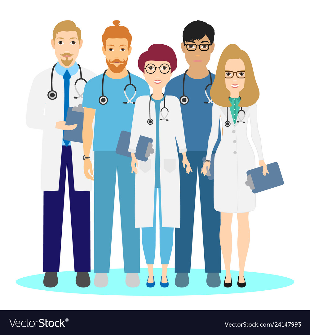 Doctor set medical team in clinic Royalty Free Vector Image