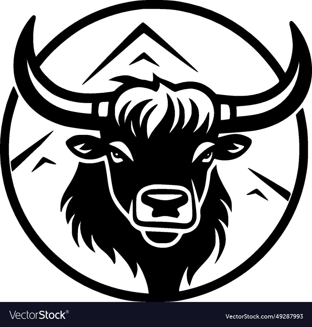 Highland cow - black and white isolated icon