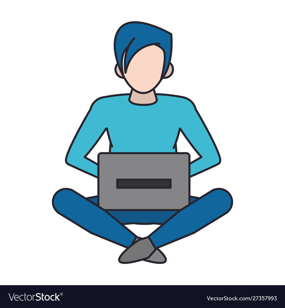 Man and computer isolated icon Royalty Free Vector Image